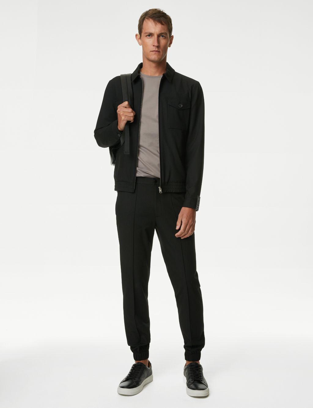 Tailored Fit Flat Front Textured Trousers image 1