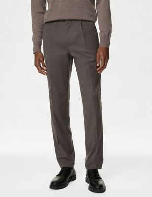 Autograph Men's Tailored Fit Single Pleat Trousers - 30REG - Brown, Brown
