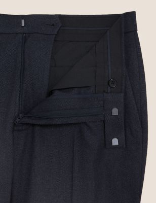 Mens M&S Collection Twill Flannel Stretch Trousers - Navy