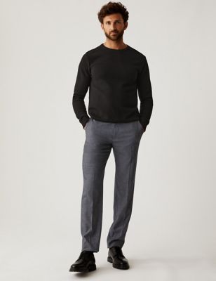 Marks And Spencer Mens M&S Collection Textured Stretch Trousers - Charcoal, Charcoal