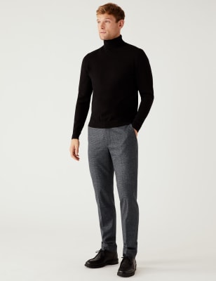 Tailored Fit Check Stretch Trousers - AL