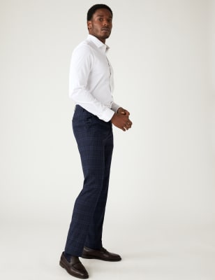 

Mens M&S Collection Check Stretch Trousers - Navy, Navy
