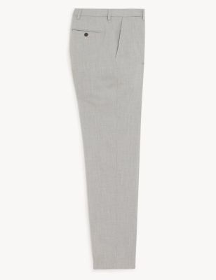 M&S Mens Textured Stretch Trousers - 36LNG - Light Grey, Light Grey