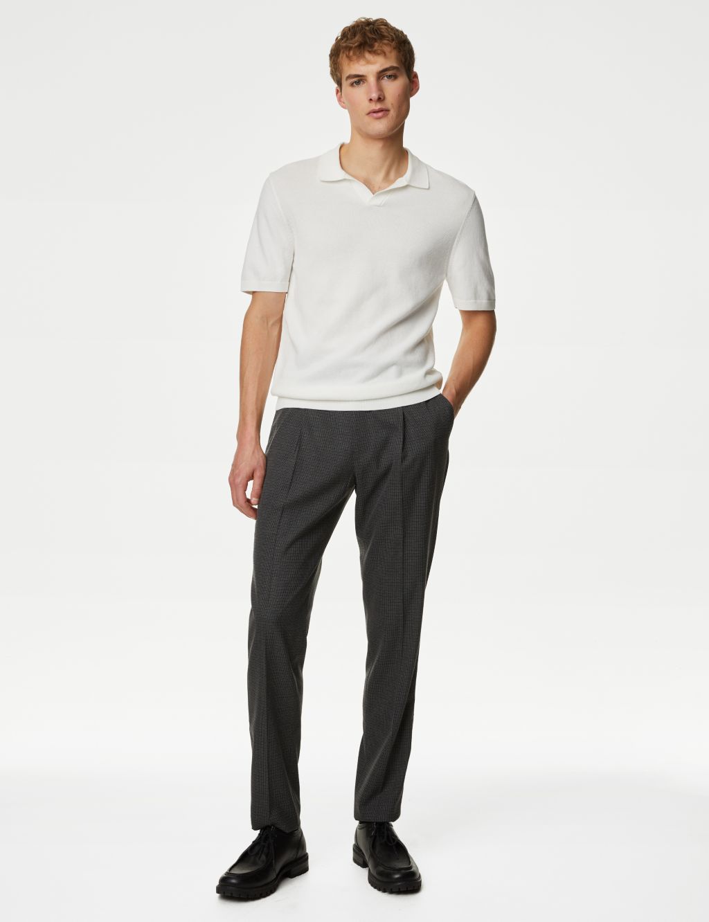 Textured Checked Stretch Trousers image 1