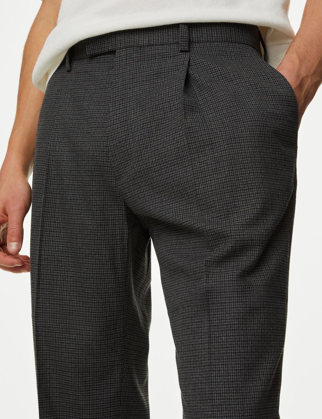 Textured Checked Stretch Trousers image 4