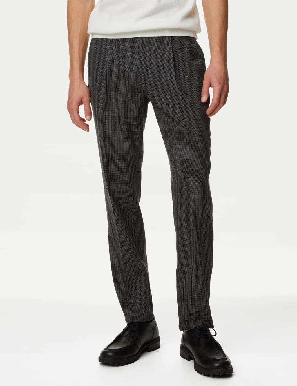 Textured Checked Stretch Trousers image 6