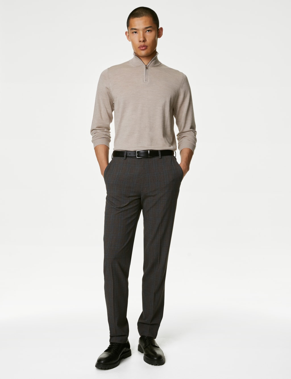 Textured Checked Stretch Trousers image 1