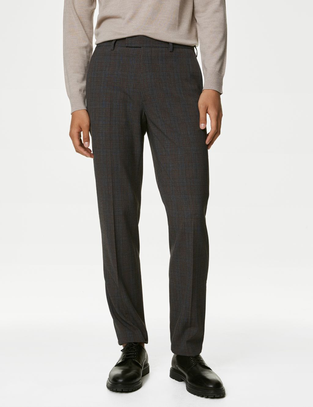 Textured Checked Stretch Trousers image 3