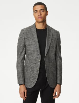 

Mens M&S Collection Textured Check Stretch Blazer - Black Mix, Black Mix