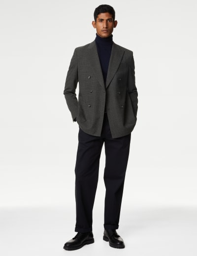 Windowpane Check Double Breasted Blazer
