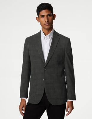 

Mens M&S Collection Windowpane Check Stretch Blazer - Charcoal Mix, Charcoal Mix