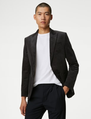 

Mens M&S Collection Cotton Rich Cord Blazer - Dark Charcoal, Dark Charcoal