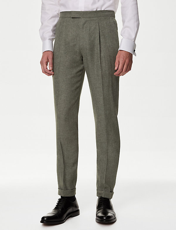 Linen Rich Single Pleat Elasticated Trousers - DE