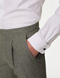 מכנסיים אלסטיים מבד עשיר בפשתן עם קפל יחיד