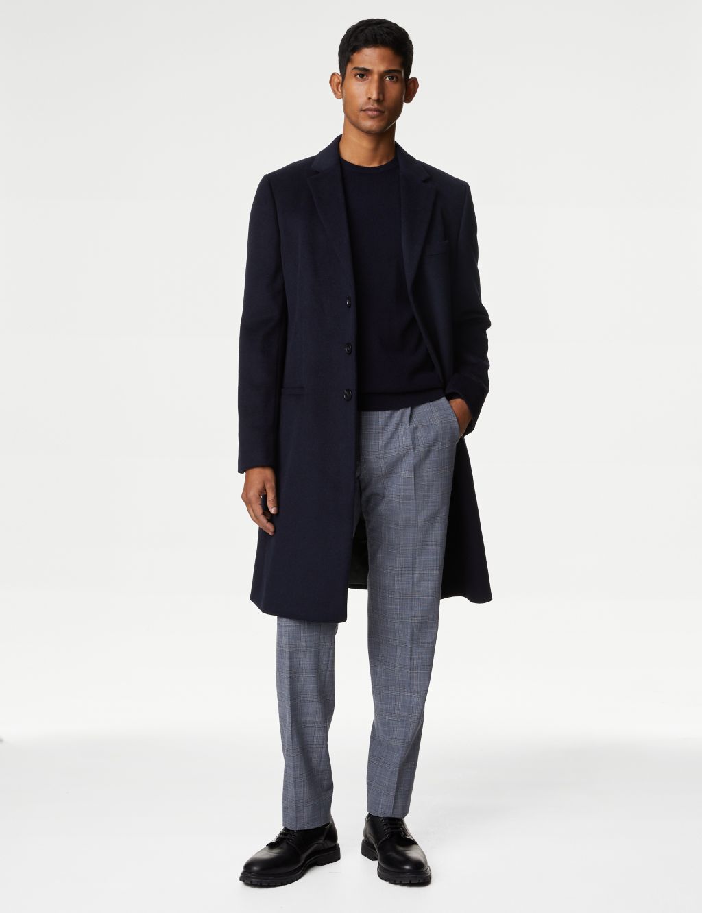 Single Pleat Checked Stretch Trousers image 1