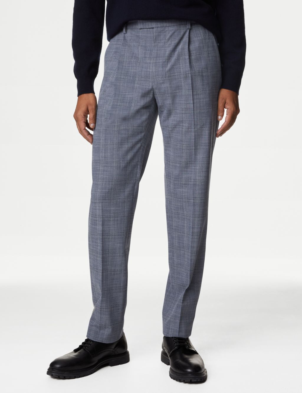 Single Pleat Checked Stretch Trousers image 3