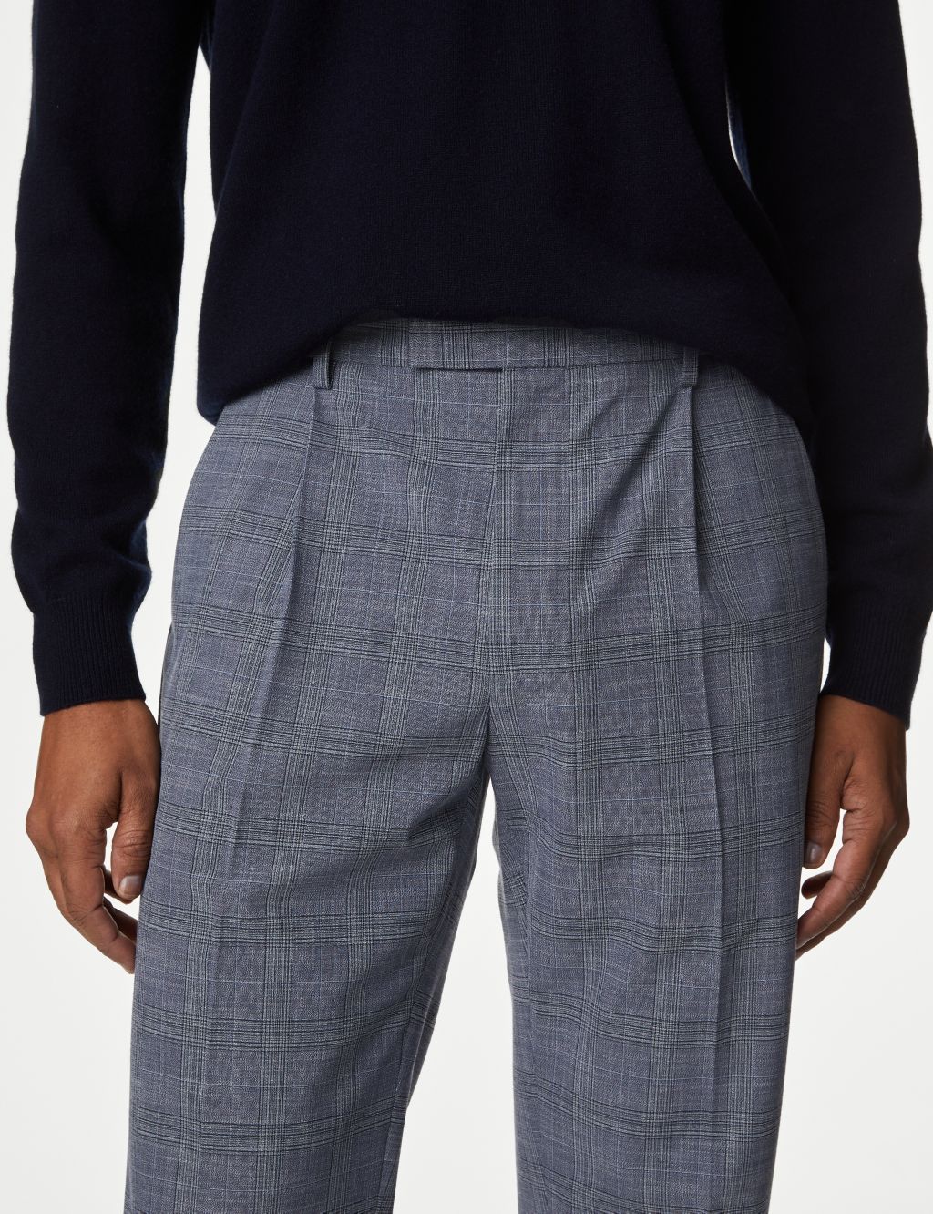 Single Pleat Checked Stretch Trousers image 8