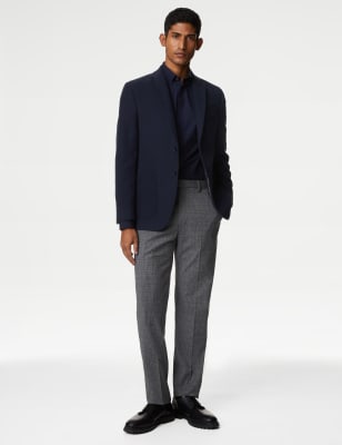 Navy blue flat-front stretch Trousers