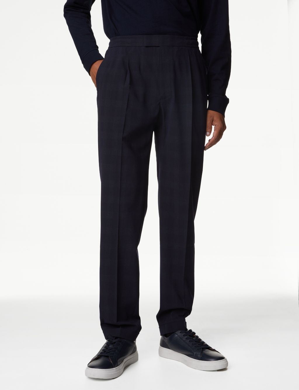 Check Single Pleat Elasticated Trousers image 3
