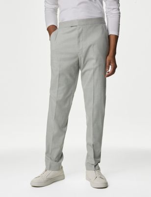 Pantalon met elastische taille, stretch en klein pied-de-poulemotief - NL