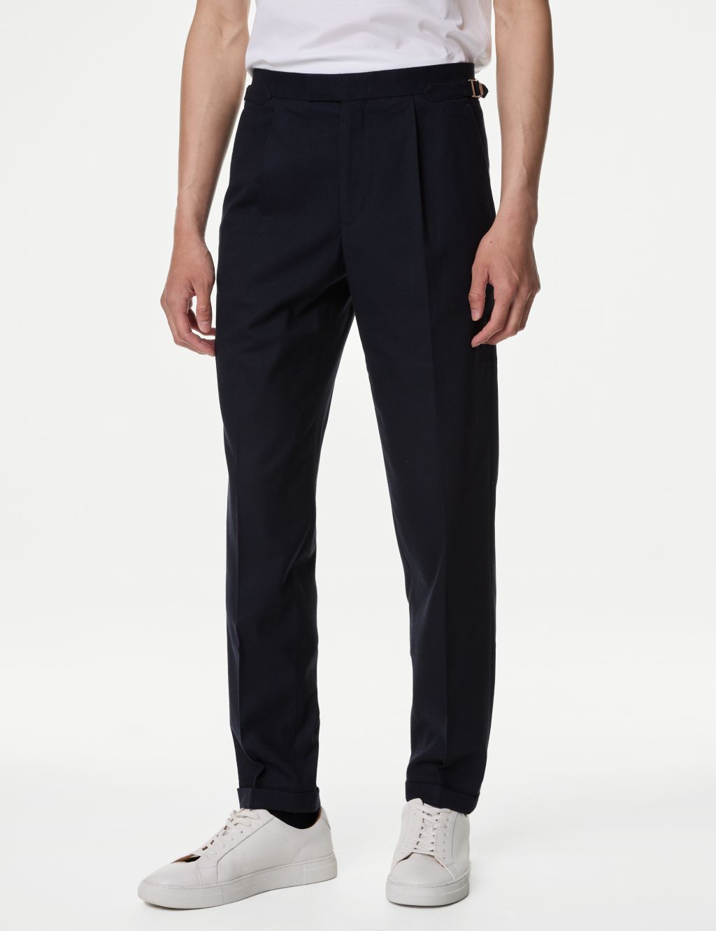Tailored Fit Twill Single Pleat Trousers