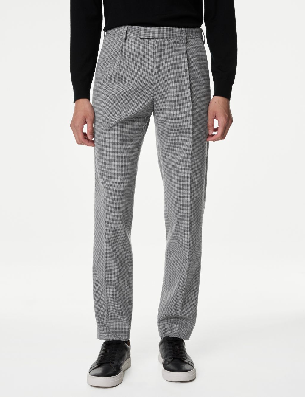 Tailored Fit Puppytooth Single Pleat Trousers