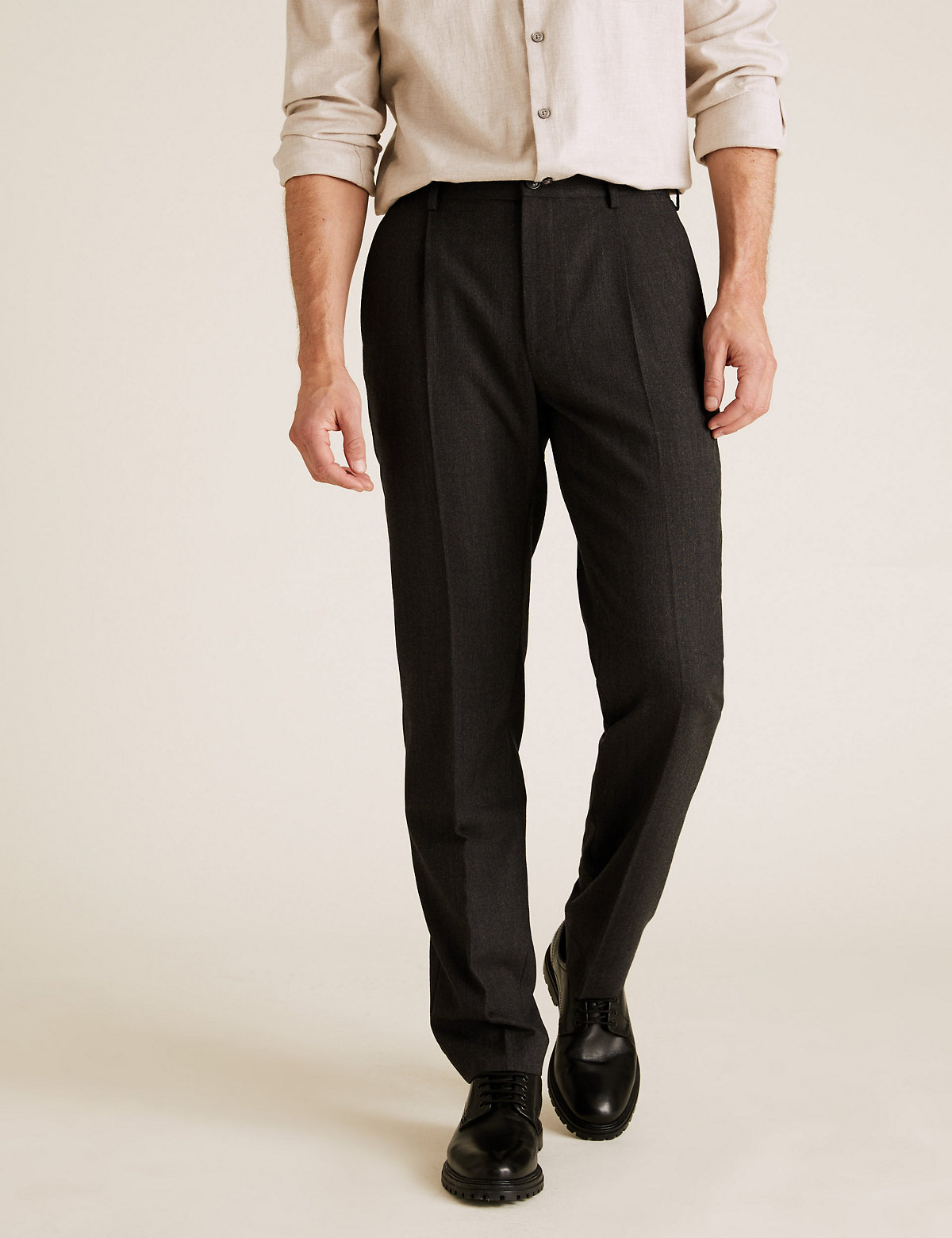 Regular Fit Wool Flat Front Trousers