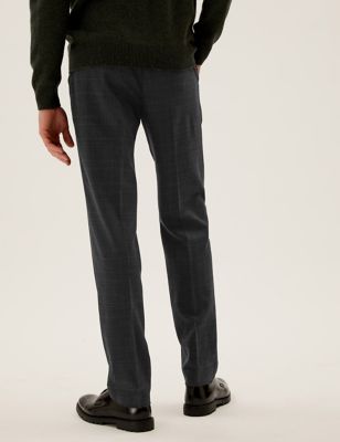 M&S Mens Regular Fit Wool Check 360 Flex Trousers