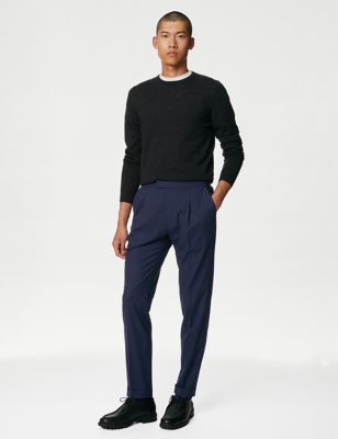 

Mens Autograph Single Pleat Brushed Stretch Trouser - Navy, Navy