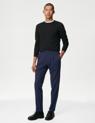 

Mens Autograph Single Pleat Brushed Stretch Trouser - Navy, Navy