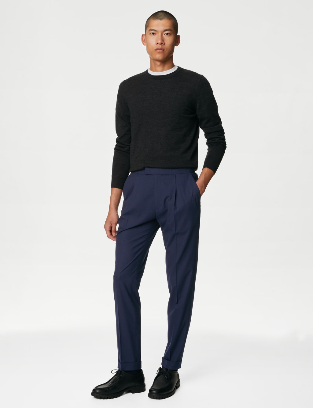 Single Pleat Brushed Stretch Trouser image 1
