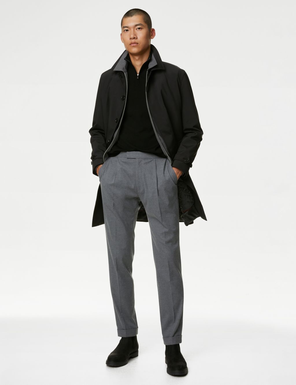 Single Pleat Brushed Stretch Trouser image 1