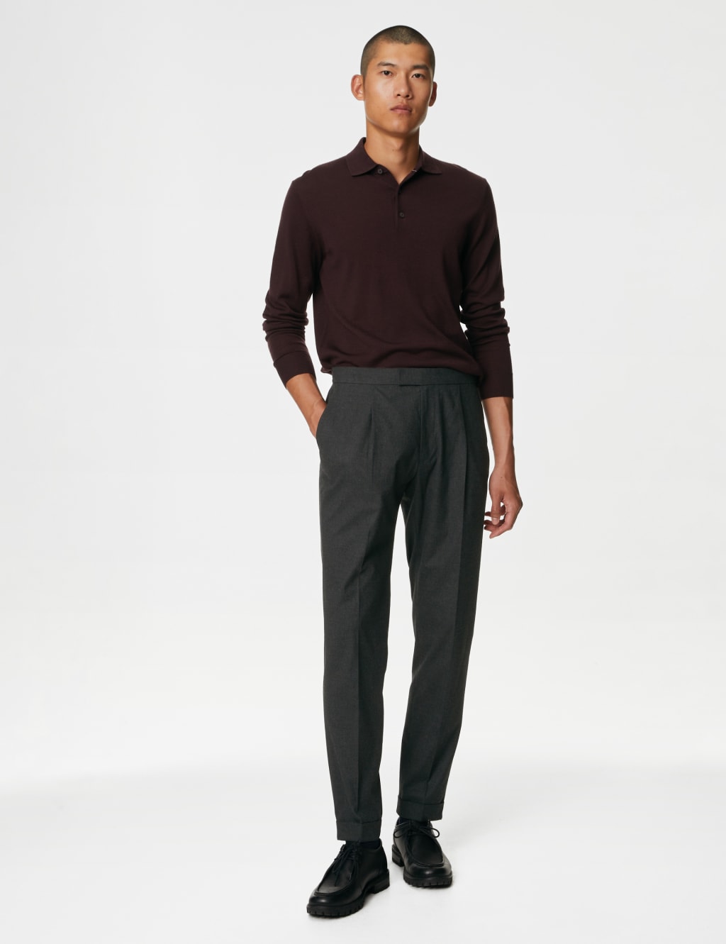 Single Pleat Brushed Stretch Trouser image 1