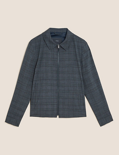 Wool Check Harrington Jacket