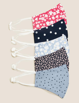 5 Pack Reusable & Adjustable Adult Face Coverings 