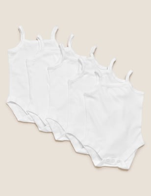 

Unisex,Boys,Girls M&S Collection 5 Pack Pure Cotton Strappy Bodysuits (6½lbs-3 Yrs) - White, White