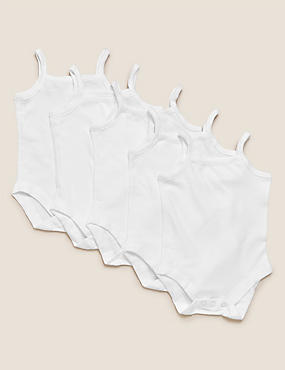 5pk Pure Cotton Strappy Bodysuits (6½lbs-3 Yrs)