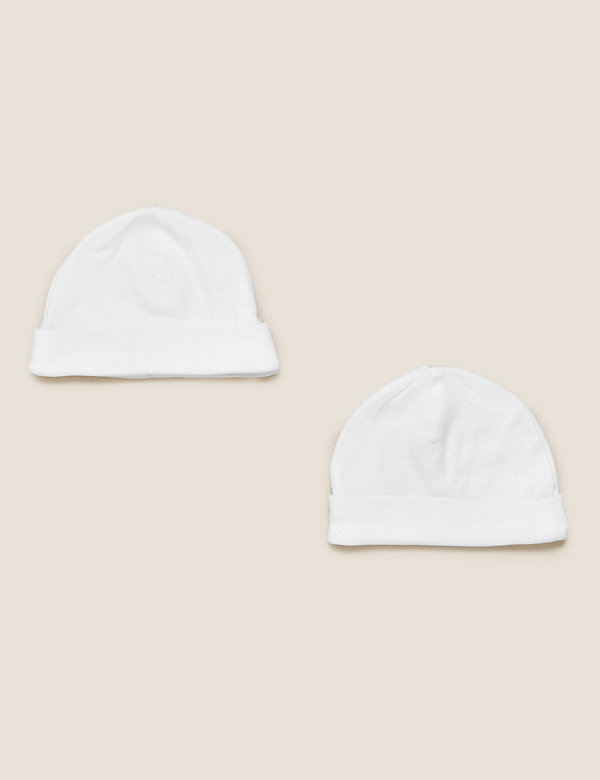 2 Pack Pure Cotton Hats (0-12 Mths) 