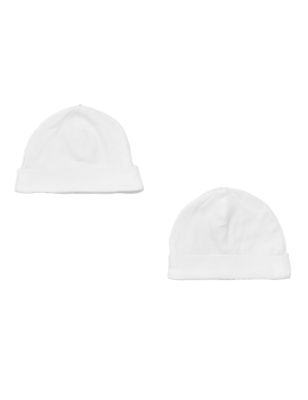 

Unisex,Boys,Girls M&S Collection 2pk Pure Cotton Hats (0-12 Mths) - White, White