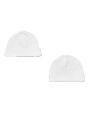 

M&S Collection Pack de 2 gorros 100% algodón (0-12 meses) - White, White