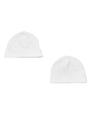 

Unisex,Boys,Girls M&S Collection 2pk Pure Cotton Hats (0-12 Mths) - White, White