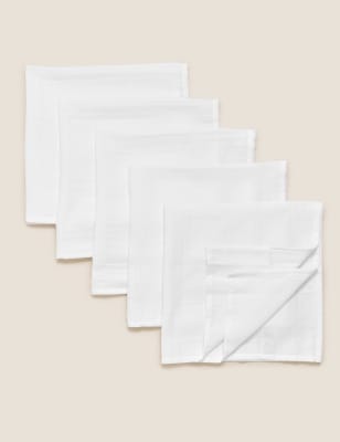 

Unisex,Boys,Girls M&S Collection 5pk Pure Cotton Muslin Squares - White, White