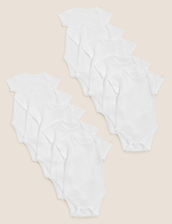 10pk Pure Cotton Short Sleeve Bodysuits (6½lbs - 3 Yrs) - DE