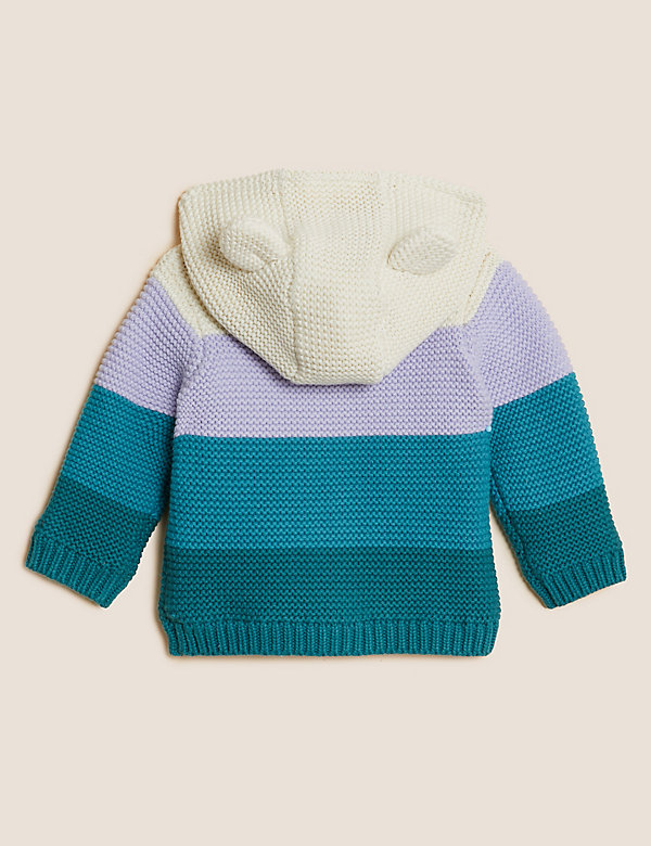 Pure Cotton Striped Knitted Cardigan (0-3 Yrs) - DK