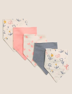

M&S Collection Pack de 5 baberos recogebabas estampados 100% algodón - Multi, Multi
