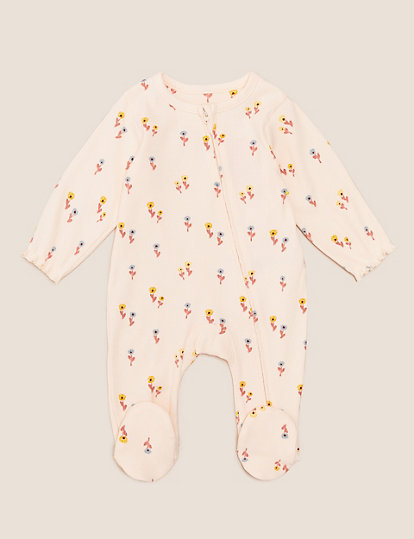2pk Cotton Floral Sleepsuits (7lbs-12 Mths)