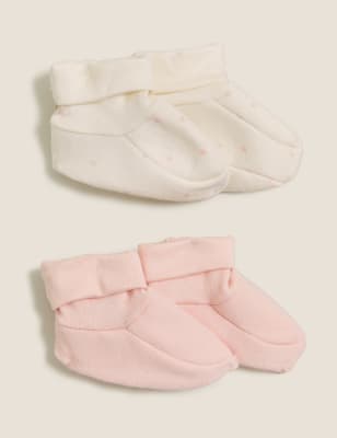 

M&S Collection 2er-Pack Schühchen aus reiner Baumwolle (0-12 Monate) - Pink Mix, Pink Mix