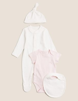 

Girls M&S Collection 4pc Pure Cotton Starter Set (7lbs-12 Mths) - Pink/White, Pink/White