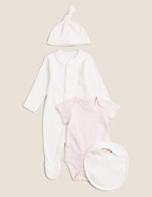 

Girls M&S Collection 4pc Pure Cotton Starter Set (7lbs-12 Mths) - Pink/White, Pink/White