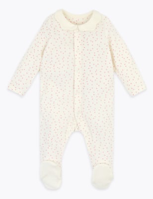 

M&S Collection Velours-Schlafanzug mit hohem Baumwollanteil und Punktmuster (3,2 kg - 12 Monate) - White Mix, White Mix